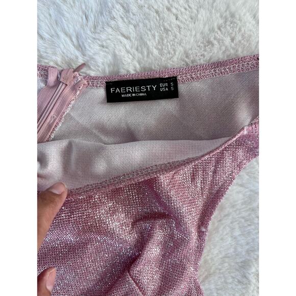 Faeriesty Pink Glitter One-Shoulder Satin Maxi Gown | Size S | New Without Tags - Picture 2 of 8